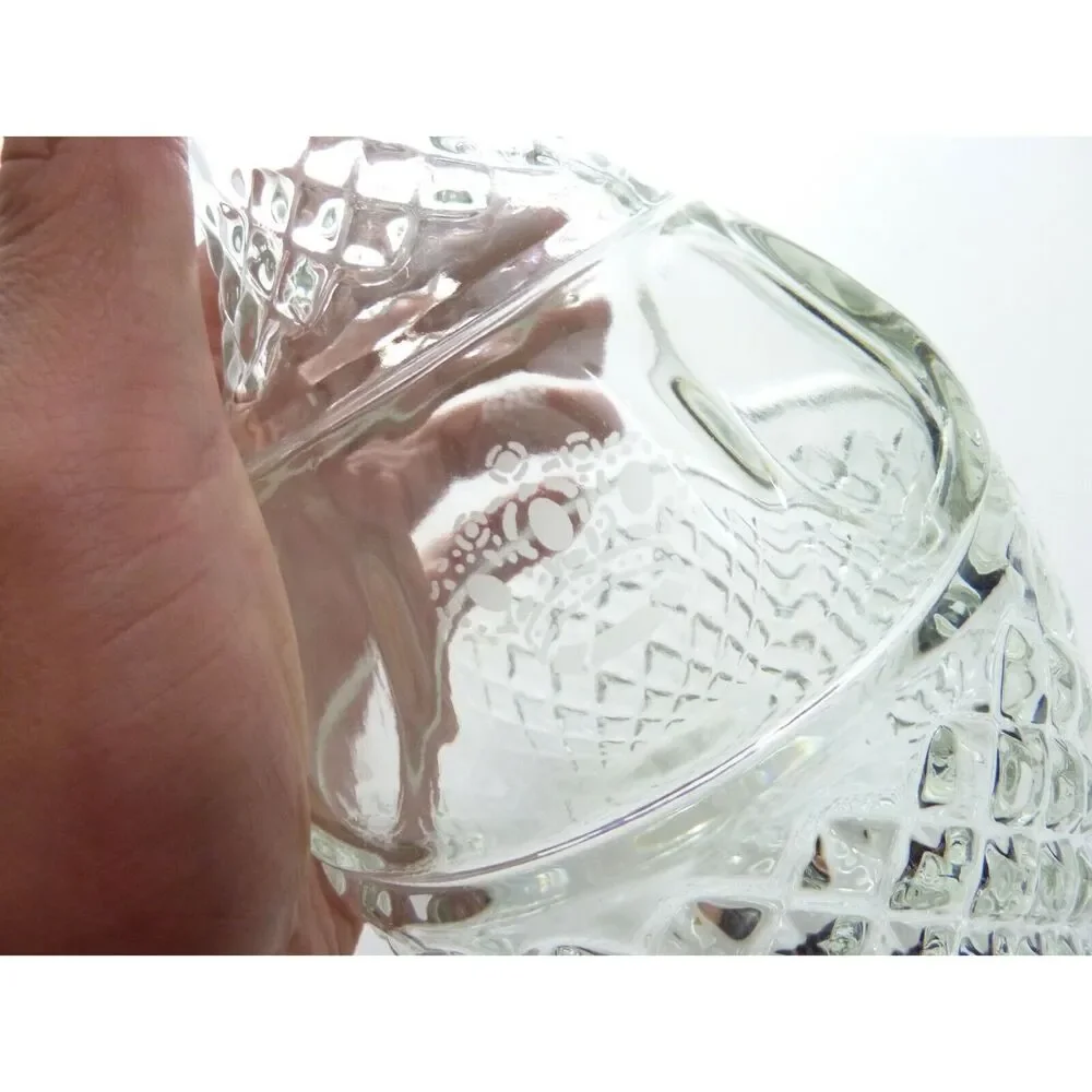 Vintage Glass Decanter Diamond Cut Crystal Style Wine Liquor Bottle Crown Etched